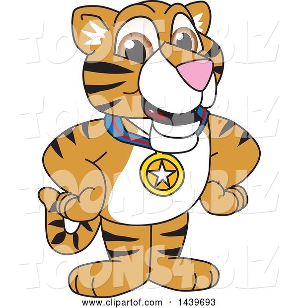 Vector Illustration of a Cartoon Tiger Cub Mascot Wearing a Sports Medal