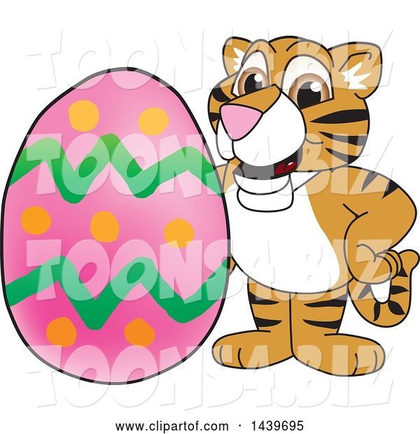 Vector Illustration of a Cartoon Tiger Cub Mascot with an Easter Egg