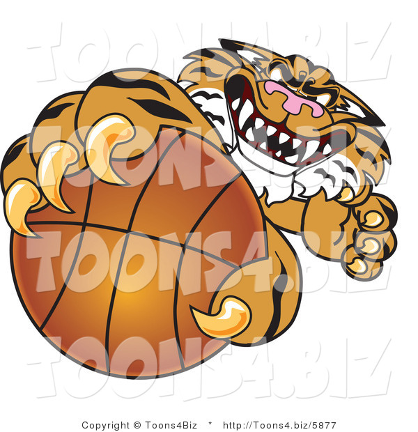 Vector Illustration of a Cartoon Tiger Mascot Grabbing a Basketball