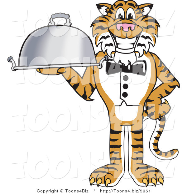Vector Illustration of a Cartoon Tiger Mascot Serving Food