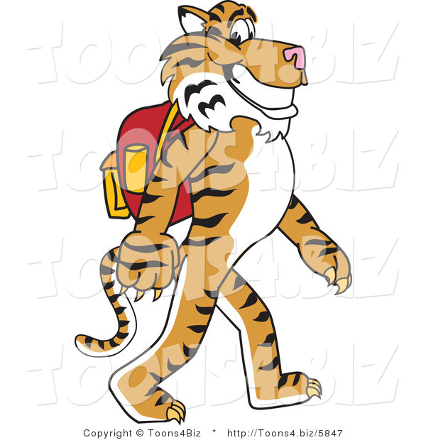 Vector Illustration of a Cartoon Tiger Mascot Walking to School