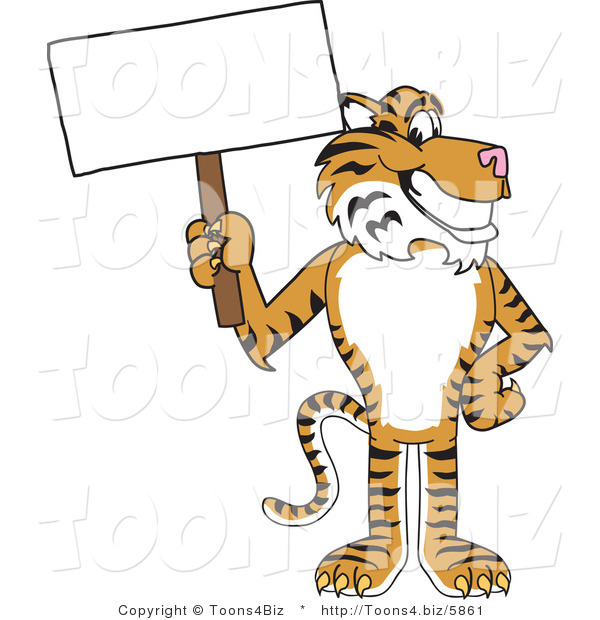 Vector Illustration of a Cartoon Tiger Mascot with a Blank Sign