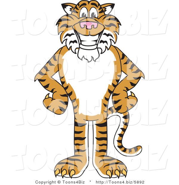 Vector Illustration of a Cartoon Tiger Mascot with His Hands on His Hips