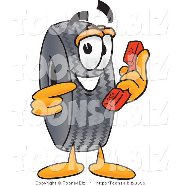 Vector Illustration of a Cartoon Tire Mascot Holding a Telephone