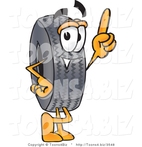 Vector Illustration of a Cartoon Tire Mascot Pointing Upwards