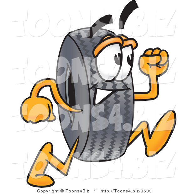 Vector Illustration of a Cartoon Tire Mascot Running