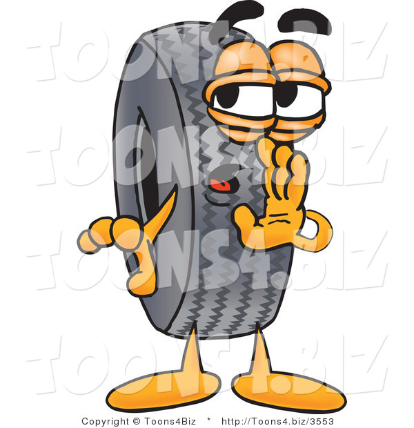 Vector Illustration of a Cartoon Tire Mascot Whispering and Gossiping