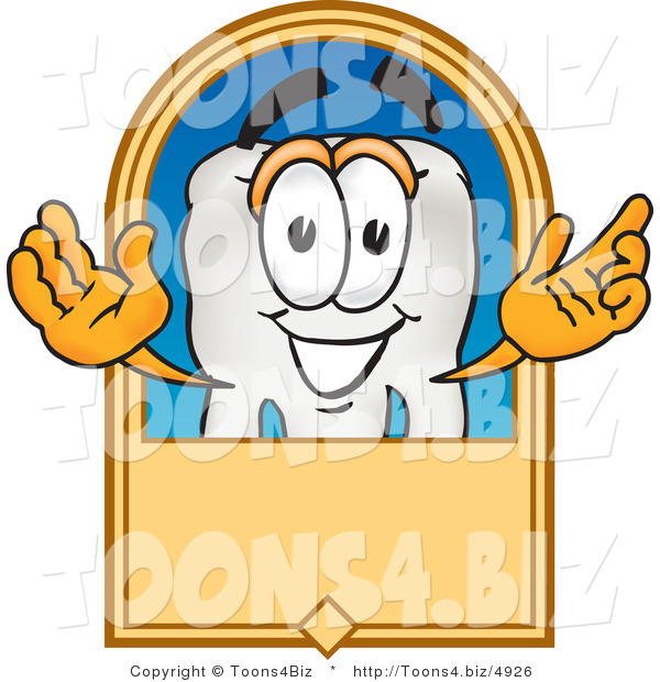 Vector Illustration of a Cartoon Tooth Mascot on a Blank Tan Label