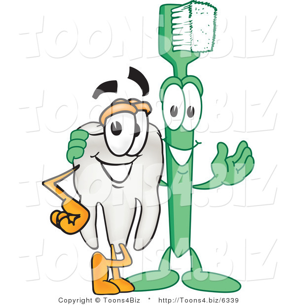 Vector Illustration of a Cartoon Toothbrush and Tooth Mascots