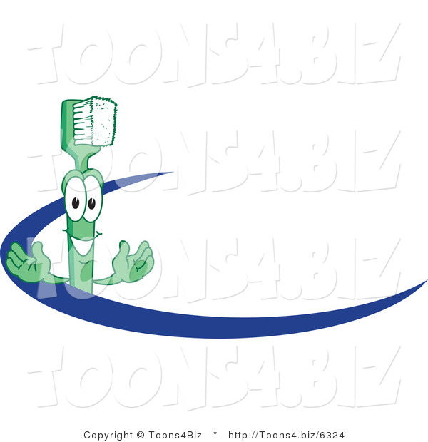 Vector Illustration of a Cartoon Toothbrush Logo Mascot with a Blue Dash