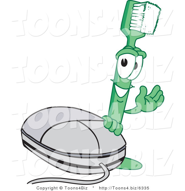 Vector Illustration of a Cartoon Toothbrush Mascot by a Computer Mouse