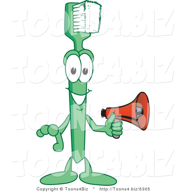 Vector Illustration of a Cartoon Toothbrush Mascot Holding a Megaphone