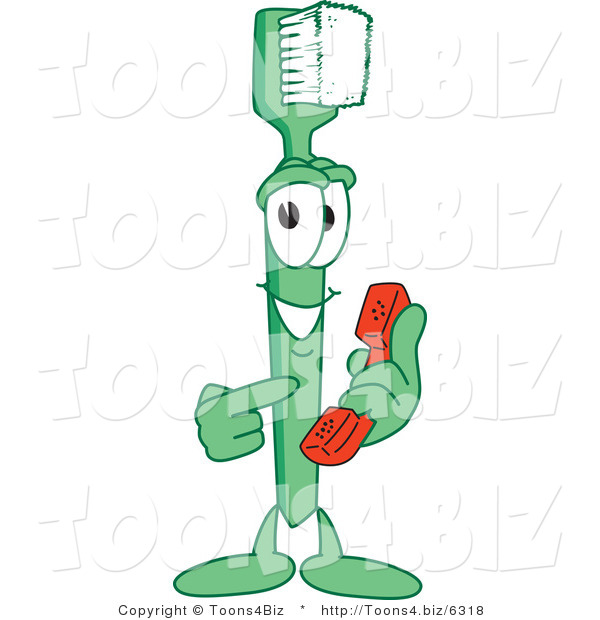Vector Illustration of a Cartoon Toothbrush Mascot Holding a Phone