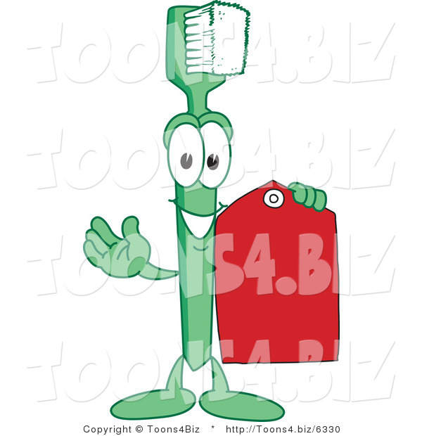 Vector Illustration of a Cartoon Toothbrush Mascot Holding a Price Tag
