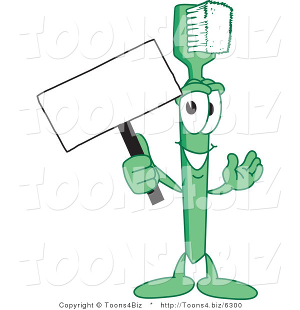 Vector Illustration of a Cartoon Toothbrush Mascot Holding a Small Blank Sign