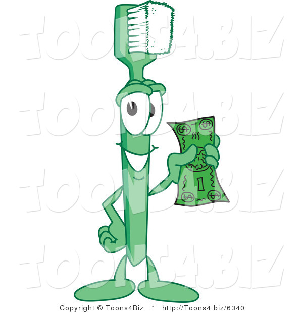 Vector Illustration of a Cartoon Toothbrush Mascot Holding Cash