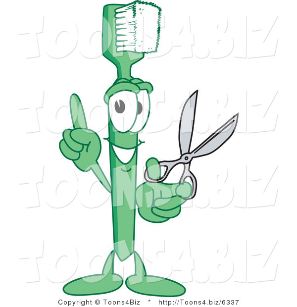 Vector Illustration of a Cartoon Toothbrush Mascot Holding Scissors