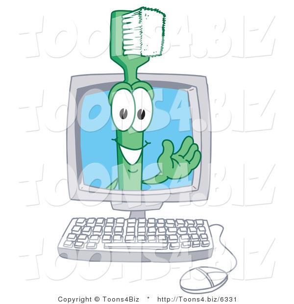 Vector Illustration of a Cartoon Toothbrush Mascot in a Computer