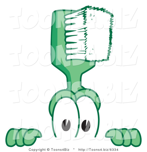 Vector Illustration of a Cartoon Toothbrush Mascot Looking over a Blank Sign