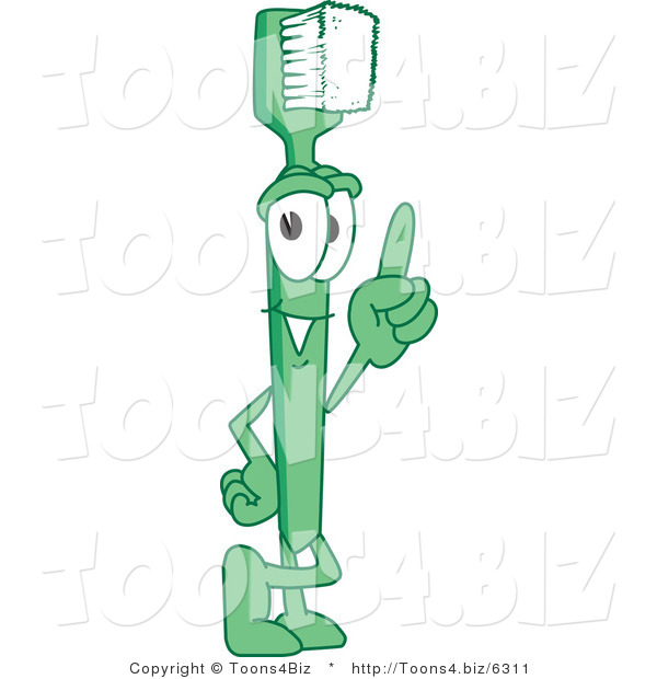 Vector Illustration of a Cartoon Toothbrush Mascot Pointing Upwards