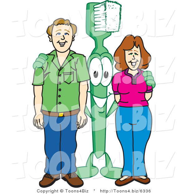 Vector Illustration of a Cartoon Toothbrush Mascot Standing with Adults