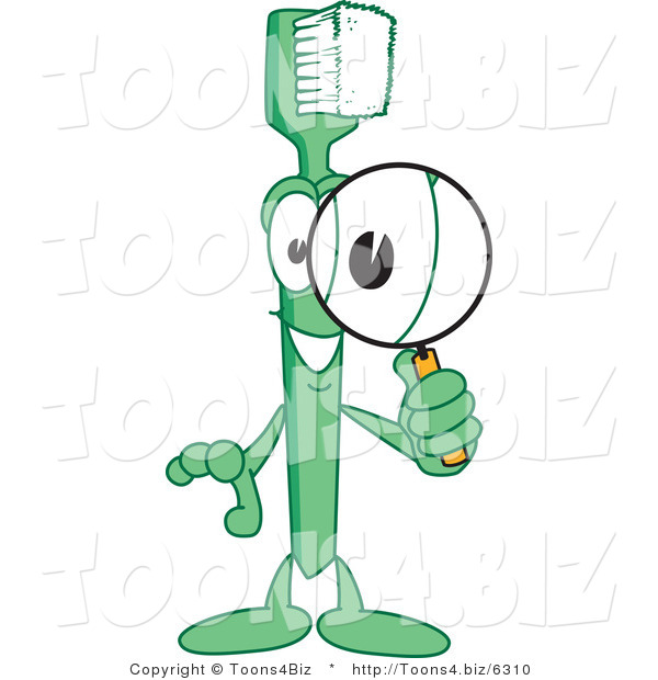 Vector Illustration of a Cartoon Toothbrush Mascot Using a Magnifying Glass