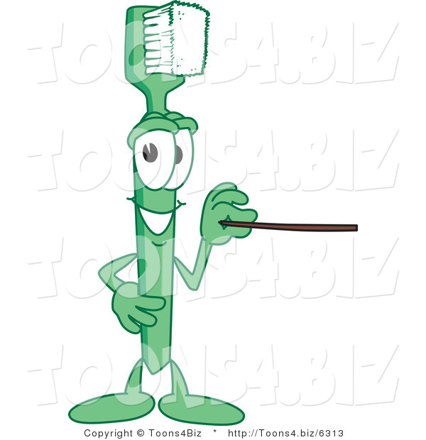 Vector Illustration of a Cartoon Toothbrush Mascot Using a Pointer Stick
