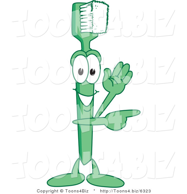 Vector Illustration of a Cartoon Toothbrush Mascot Waving and Pointing
