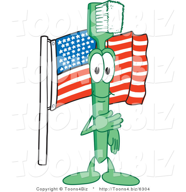 Vector Illustration of a Cartoon Toothbrush Mascot with an American Flag