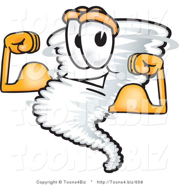 Vector Illustration of a Cartoon Tornado Mascot Flexing His Arm Muscles