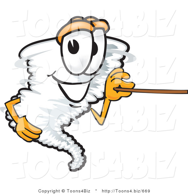 Vector Illustration of a Cartoon Tornado Mascot Holding a Pointer Stick