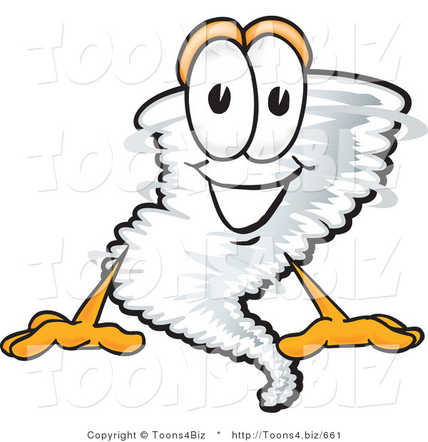 Vector Illustration of a Cartoon Tornado Mascot Sitting