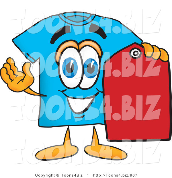 Vector Illustration of a Cartoon T-Shirt Mascot Holding a Red Sales Price Tag