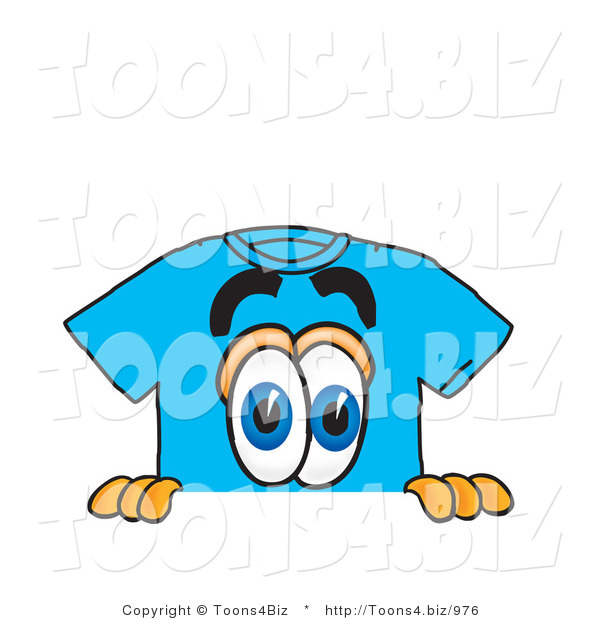 Vector Illustration of a Cartoon T-Shirt Mascot Peeking over a Surface