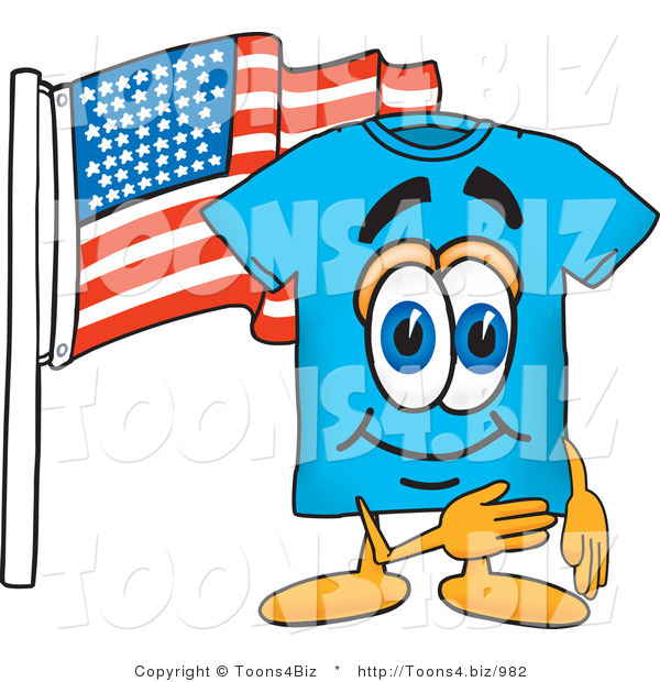 Vector Illustration of a Cartoon T-Shirt Mascot Pledging Allegiance to an American Flag