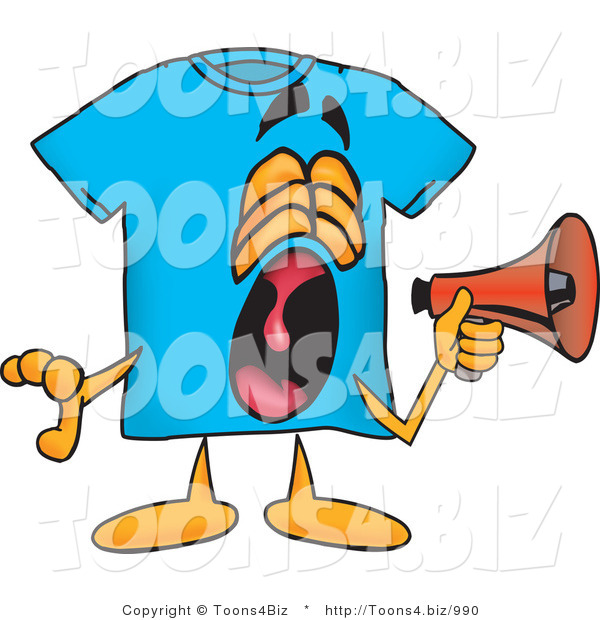 Vector Illustration of a Cartoon T-Shirt Mascot Screaming into a Megaphone