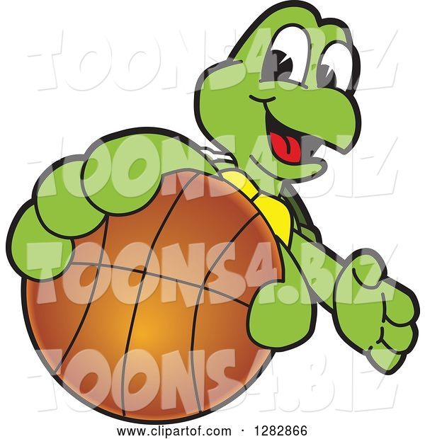 Vector Illustration of a Cartoon Turtle Mascot Catching or Holding out a Basketball
