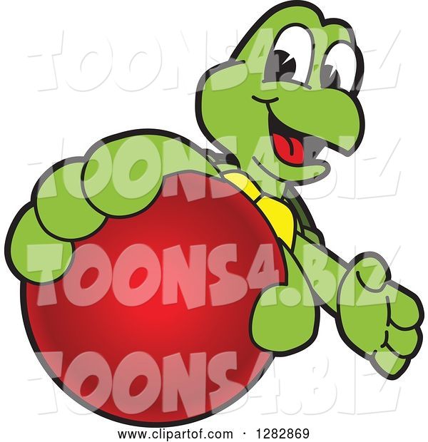 Vector Illustration of a Cartoon Turtle Mascot Catching or Holding out a Red Ball