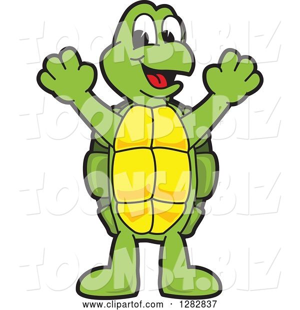 Vector Illustration of a Cartoon Turtle Mascot Cheering