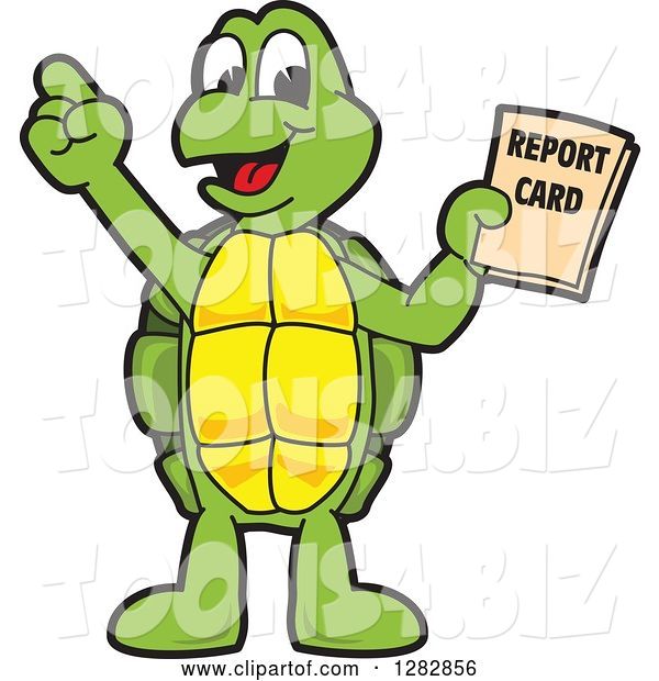 Vector Illustration of a Cartoon Turtle Mascot Holding a Report Card