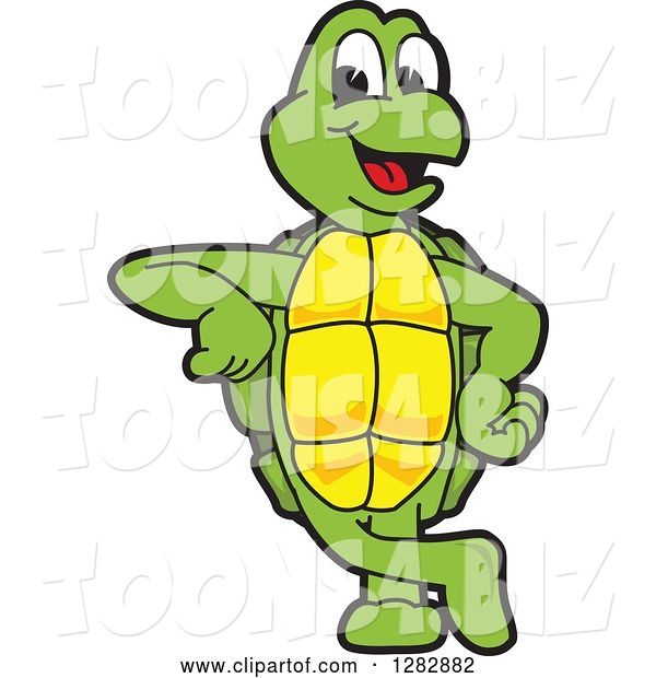 Vector Illustration of a Cartoon Turtle Mascot Leaning