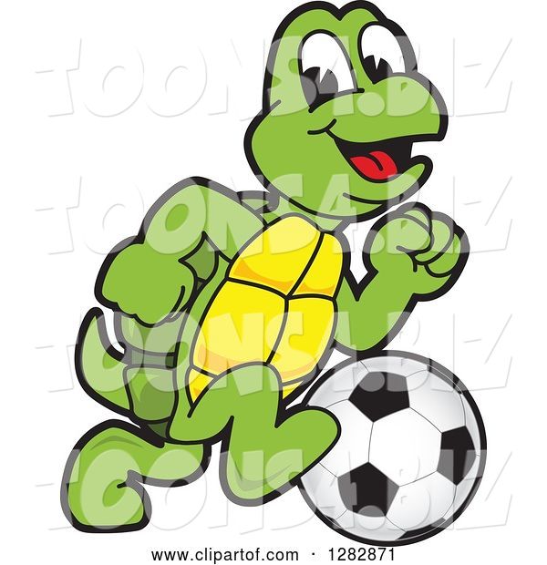 Vector Illustration of a Cartoon Turtle Mascot Playing Soccer