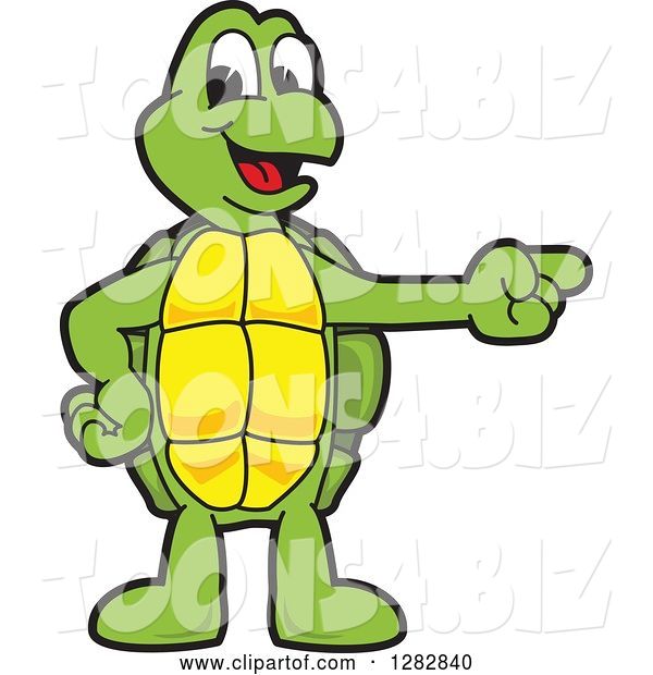 Vector Illustration of a Cartoon Turtle Mascot Pointing to the Right
