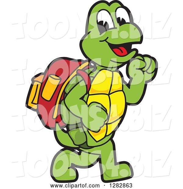 Vector Illustration of a Cartoon Turtle Mascot Walking to School