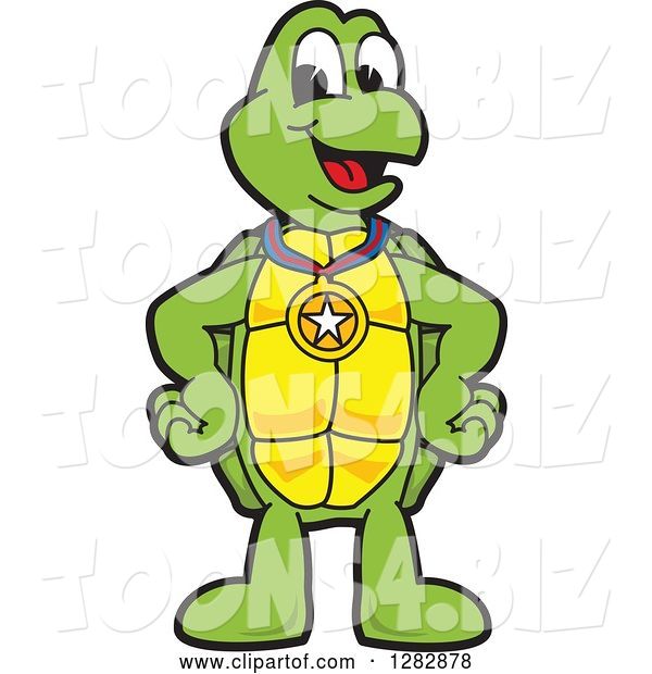 Vector Illustration of a Cartoon Turtle Mascot Wearing a Medal