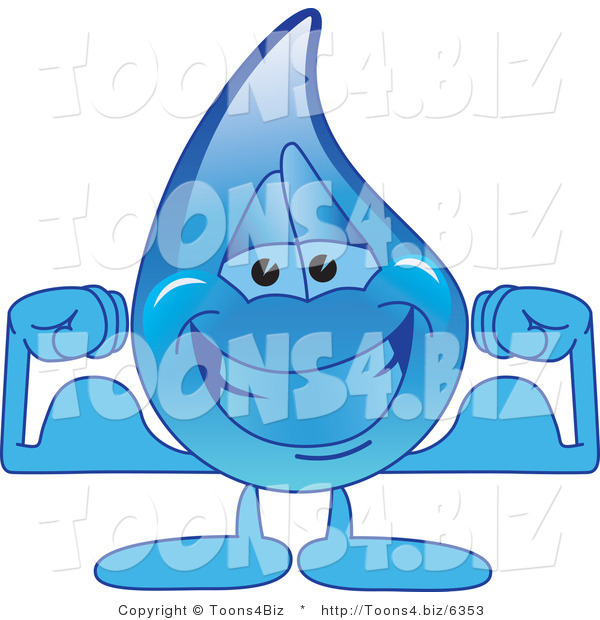 Vector Illustration of a Cartoon Water Drop Mascot Flexing