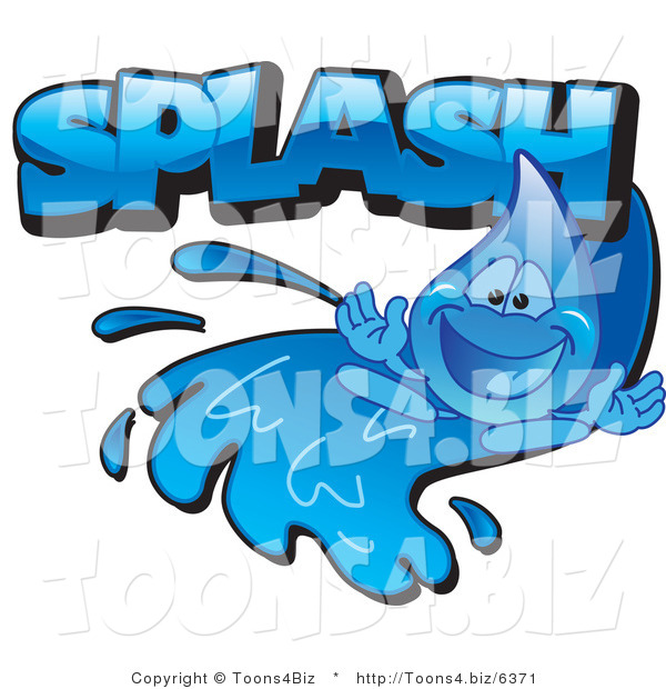 Vector Illustration of a Cartoon Water Drop Mascot Going down a Water Slide with Splash