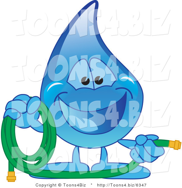 Vector Illustration of a Cartoon Water Drop Mascot Holding a Garden Hose
