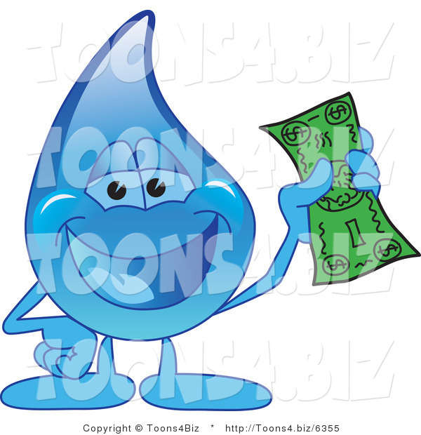 Vector Illustration of a Cartoon Water Drop Mascot Holding Cash
