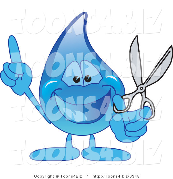 Vector Illustration of a Cartoon Water Drop Mascot Holding Scissors